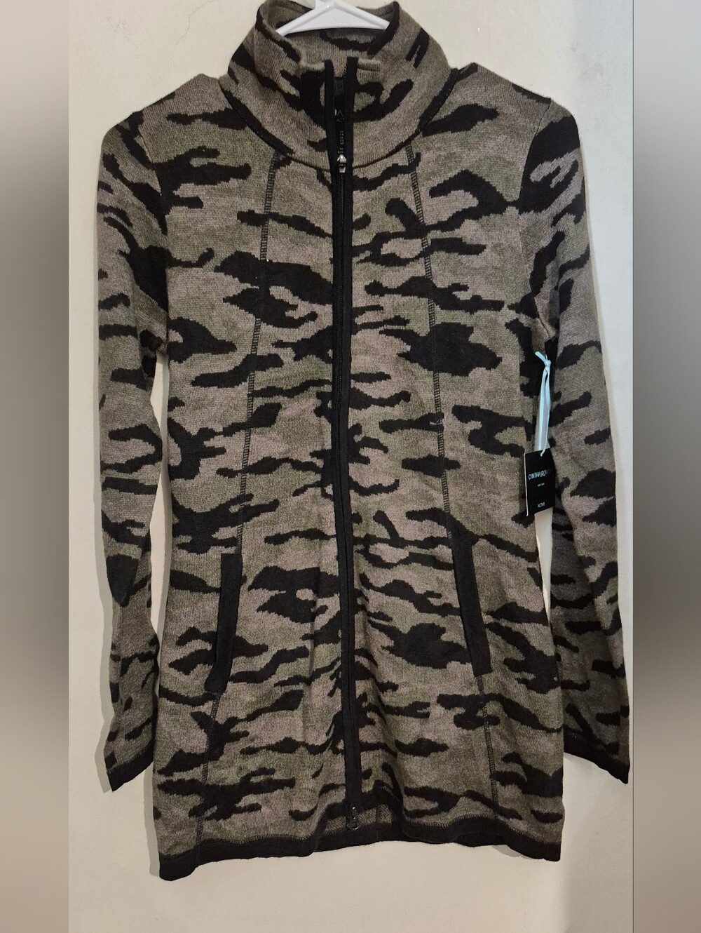 Long Zip-Up Camo Knit Jacket Black&Olive Sz.S NWT
